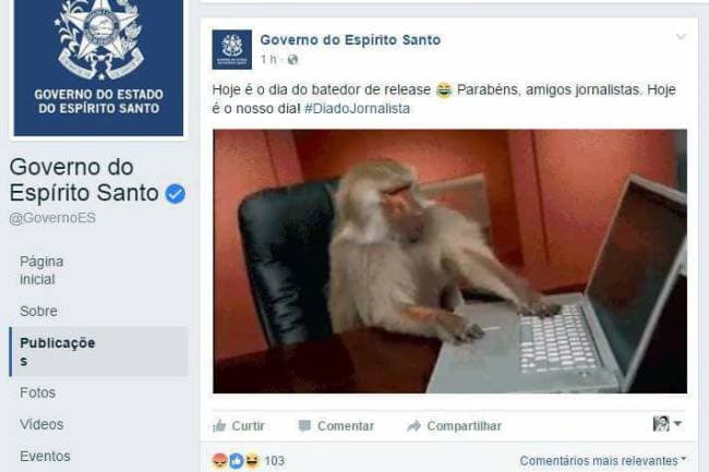 Em homenagem, governo do ES usa macaco para retratar jornalistas