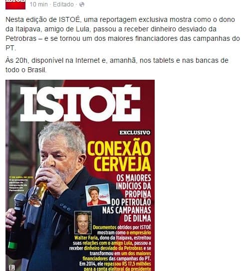 Isto É destaca em reportagem como a Itaipava passou a receber dinheiro desviado da Petrobras e se tornou um dos maiores financiadores do PT