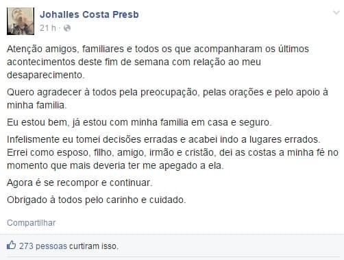 Após desaparecimento, jovem encontrado em Natal lamenta ocorrido; Polícia descarta extorsão mediante sequestro