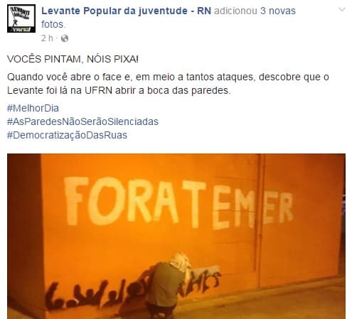 LEVANTE: "Vocês pintam, nóis pixa", avisa movimento sobre limpeza de muros na UFRN