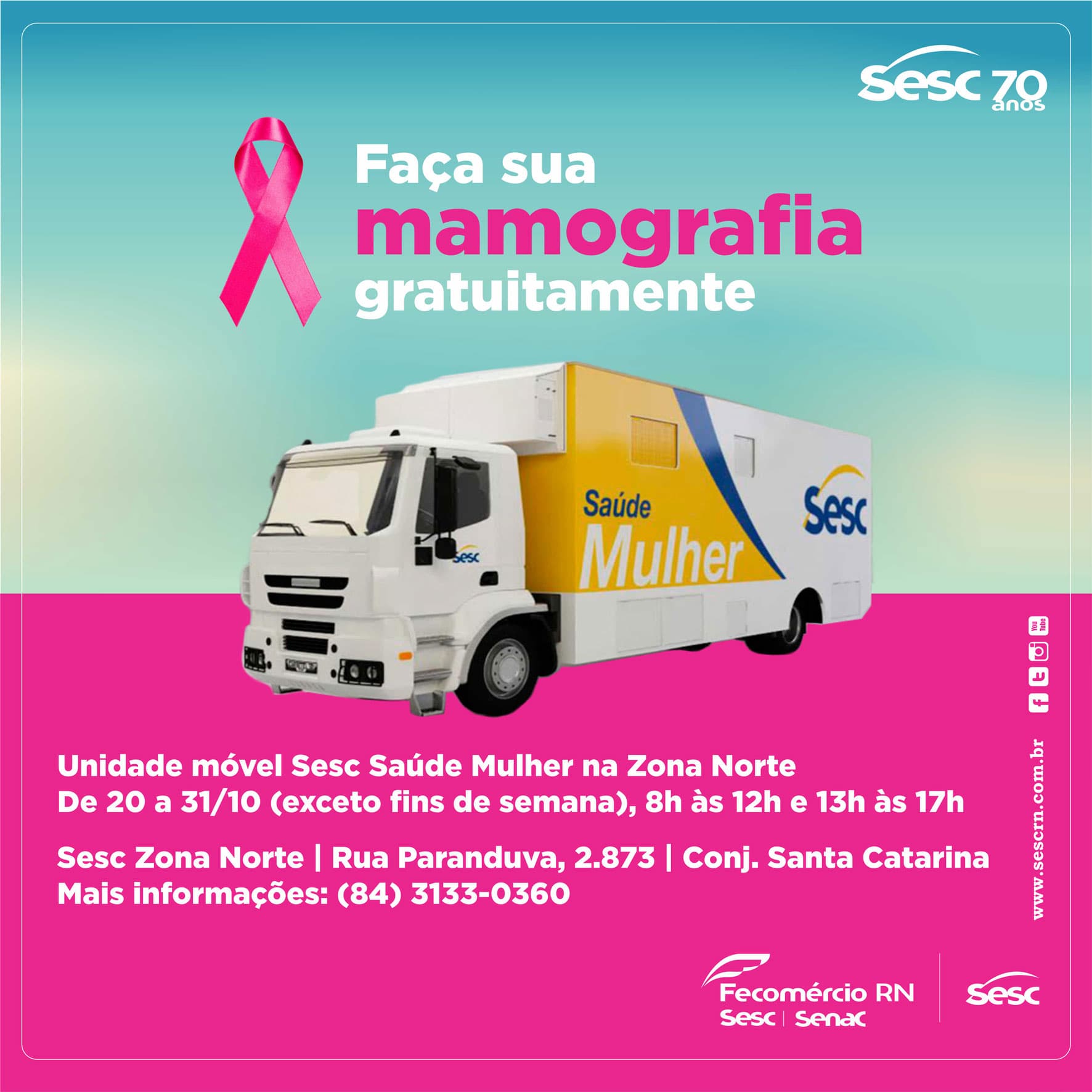 Sesc realiza mamografias gratuitas no Outubro Rosa