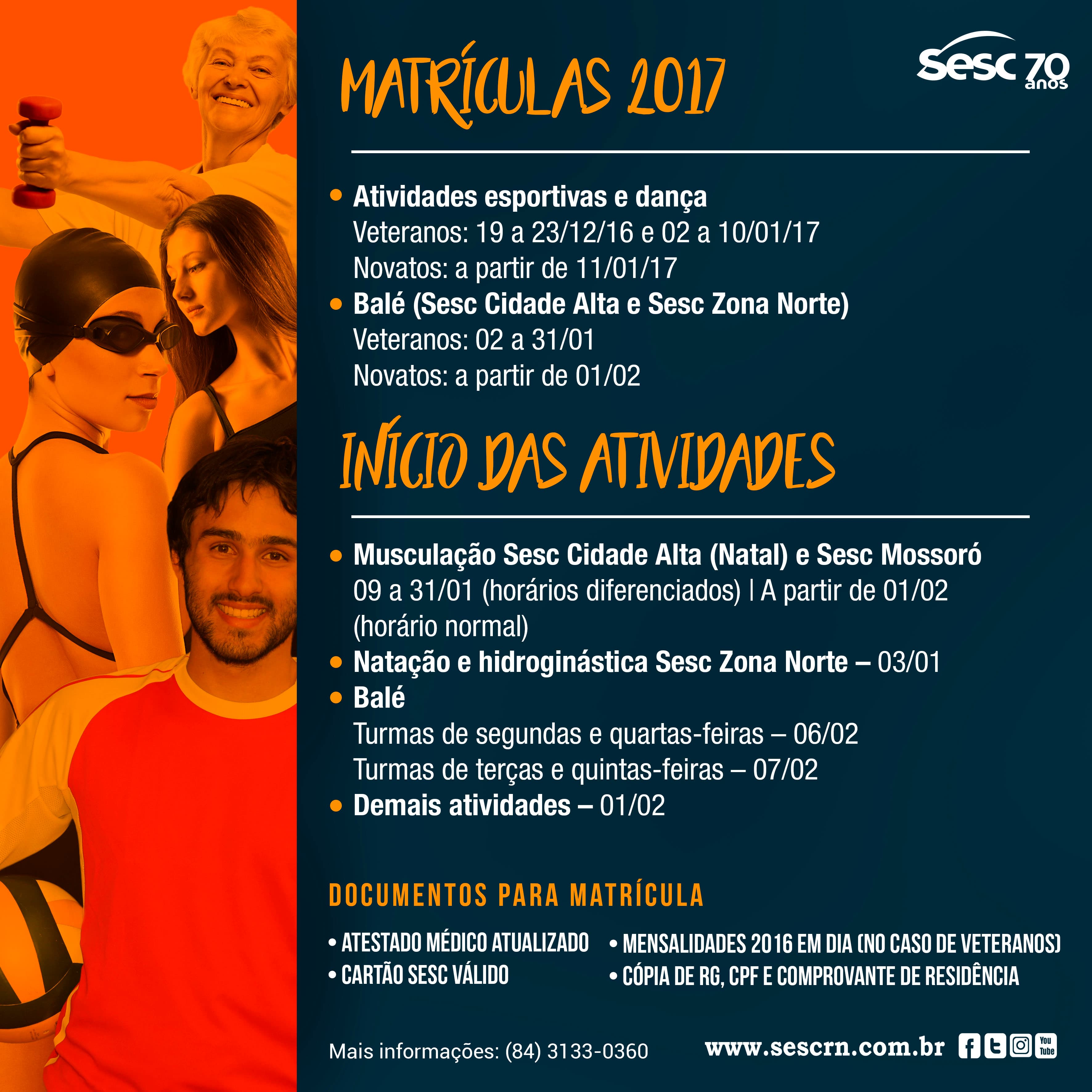 Sesc abre inscrições para atividades físicas; Natal, Macaíba, Mossoró e Caicó