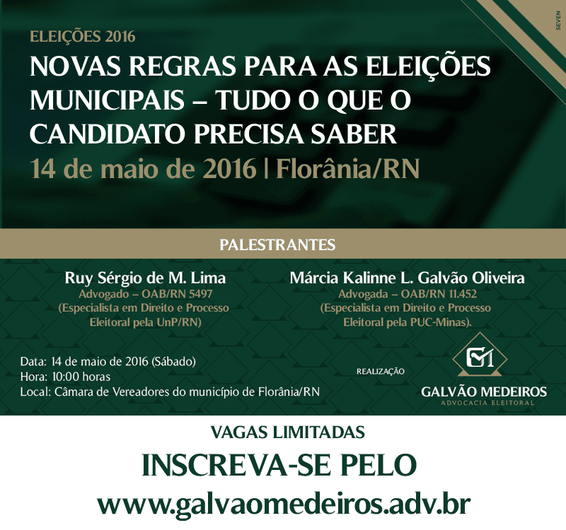 Palestra sobre “novas regras para as eleições 2016” acontece neste sábado em Florânia