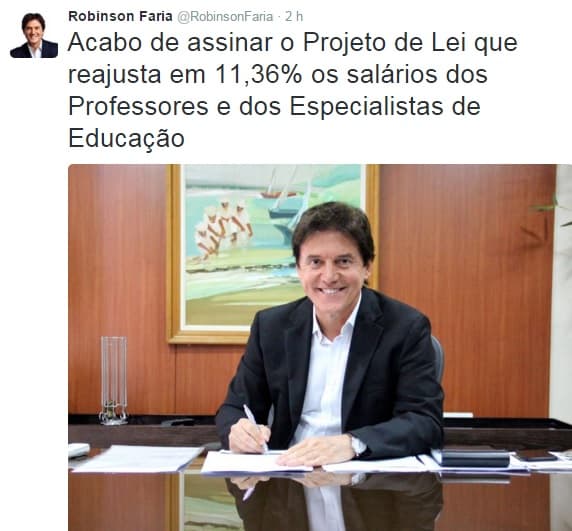 Robinson assina Projeto de Lei que reajusta em 11,36% os salários dos Professores e dos Especialistas de Educação
