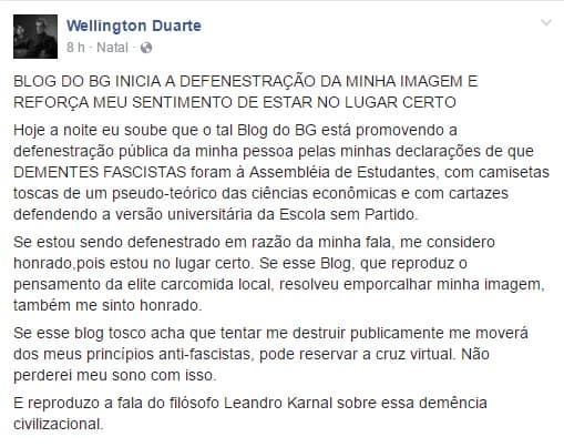 ATENÇÃO WELLINGTON: Quem é demente e fascista?