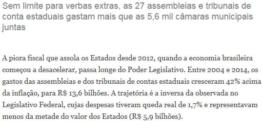 Gastos no legislativo estadual sobem 42%