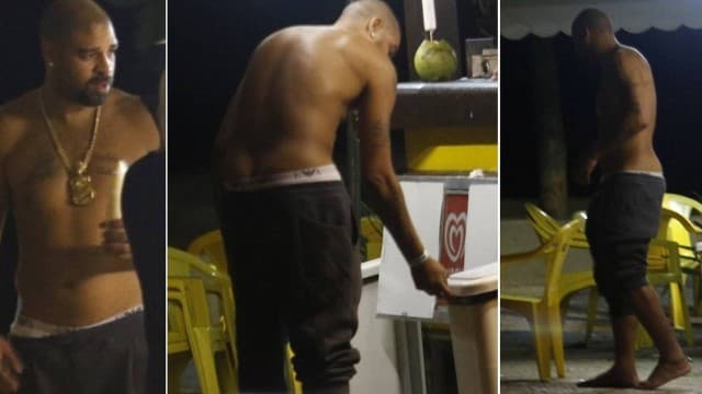 FOTOS: De volta à noitada, Adriano Imperador faz farra até de madrugada sem camisa e descalço