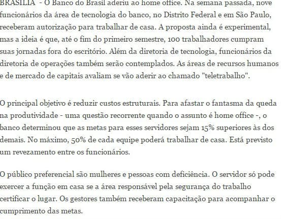 Funcionários do Banco do Brasil poderão trabalhar de casa; instituição testa modelo de ‘home office'