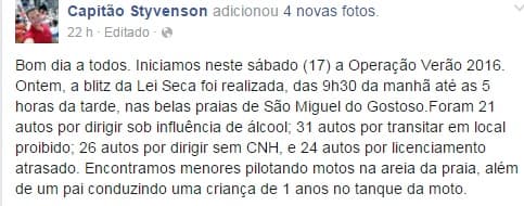 FOTOS: Capitão Styvenson confirma flagrantes de direção sob influência de álcool e menores pilotando "motos" no litoral do RN no fim de semana