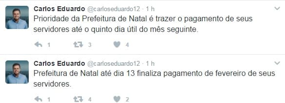 Carlos Eduardo confirma que Prefeitura finaliza pagamento da Folha de fevereiro dos servidores até o dia 13