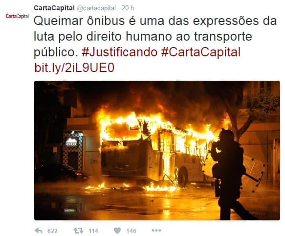 Carta Capital destaca: Queimar ônibus é uma das expressões da luta pelo direito humano ao transporte público