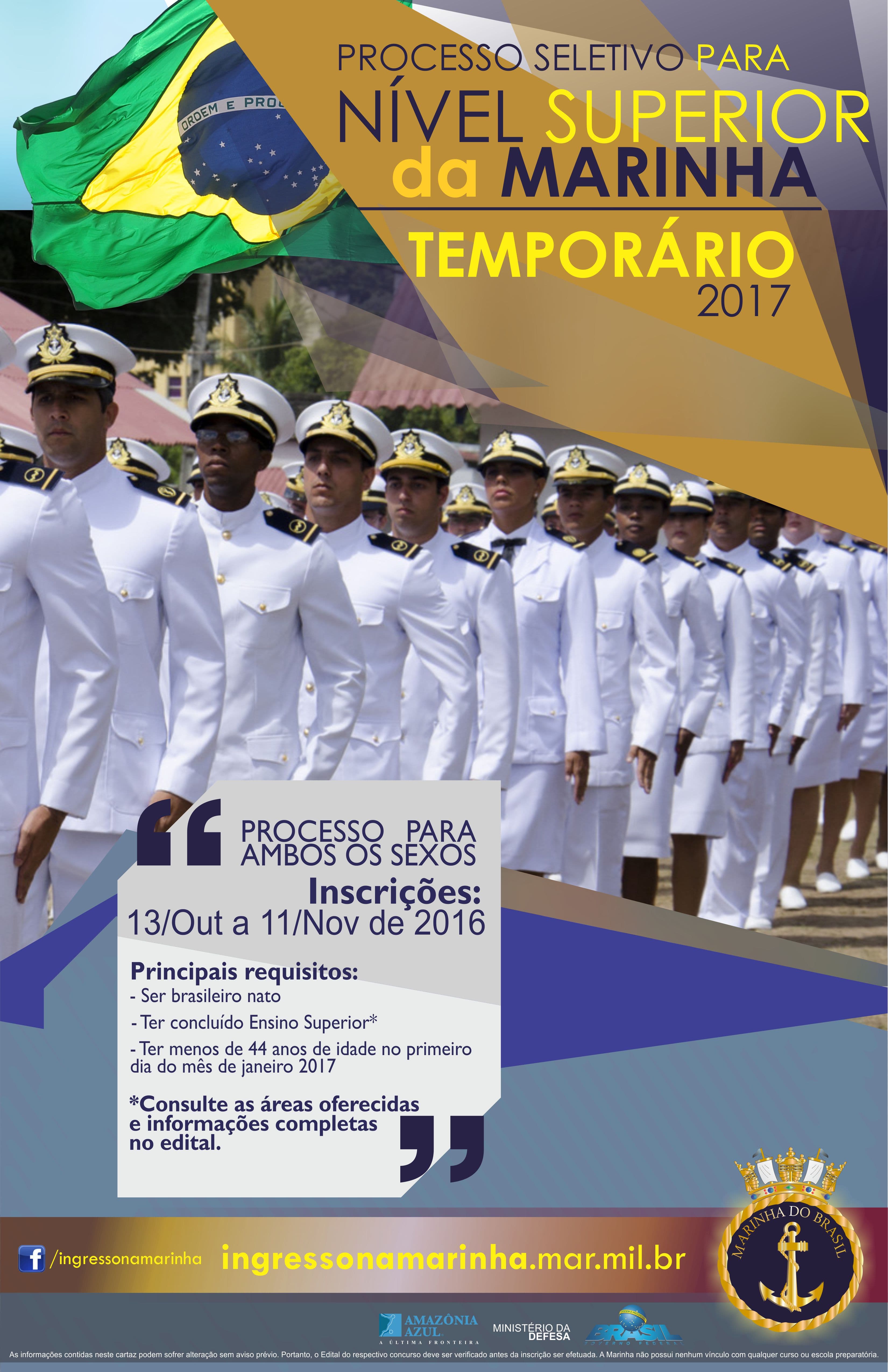 Marinha oferece 450 vagas de nível superior. R$ 8 mil iniciais