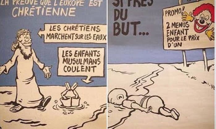 INSENSIBILIDADE(FOTO): ‘Charlie Hebdo’ é criticado por capa ironizando menino sírio morto
