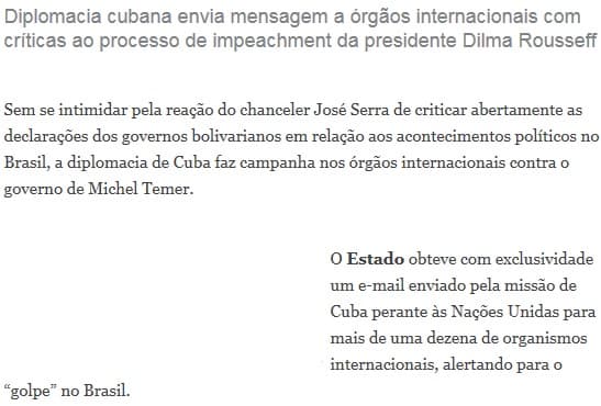 Cuba lidera campanha contra o Brasil