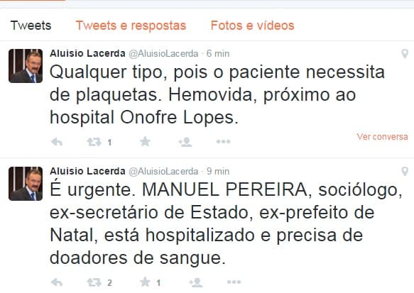 Ex-prefeito de Natal precisa de doadores de sangue