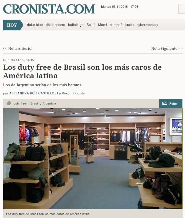 Deu no ‘Cronista': Brasil tem o Duty Free mais caro da América Latina