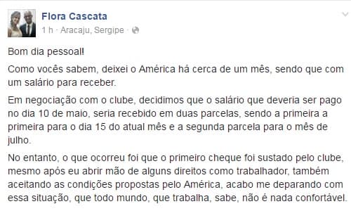 Cascata reclama publicamente de pagamento do América