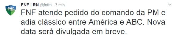 FNF atende pedido do comando da PM e adia clássico entre América e ABC