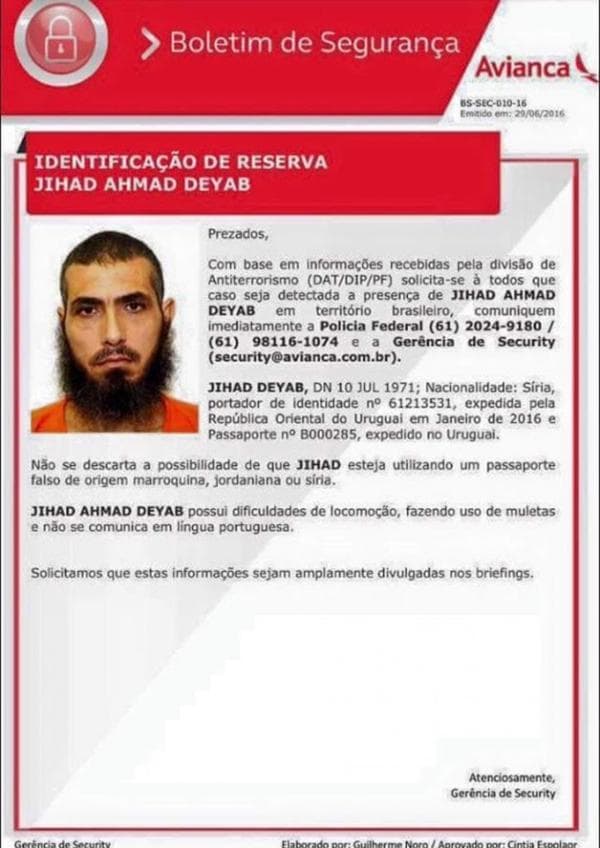 Alerta vermelho FOTO: Latam e Gol estão atentas a possível presença de terrorista sírio no Brasil