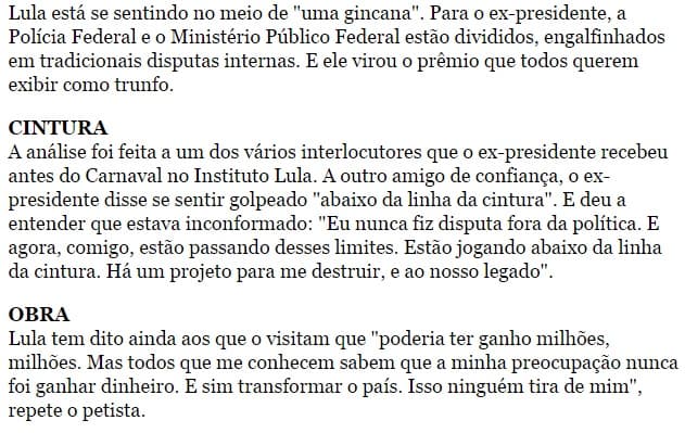 Lula diz que está numa gincana com golpes abaixo da linha da cintura
