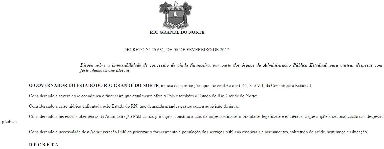 Destacando crise econômica no país e alta demanda de água no período, Governo do Estado anuncia que não irá custear carnaval em 2017