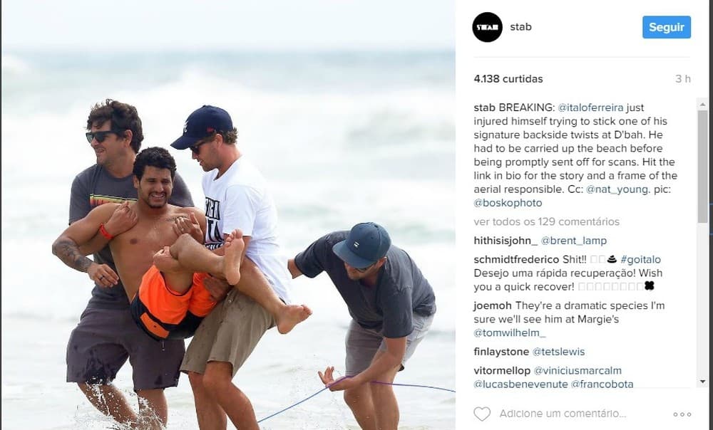 FOTO: Surfista potiguar Ítalo Ferreira sofre contusão no tornozelo e pode ficar fora da etapa de Margaret River
