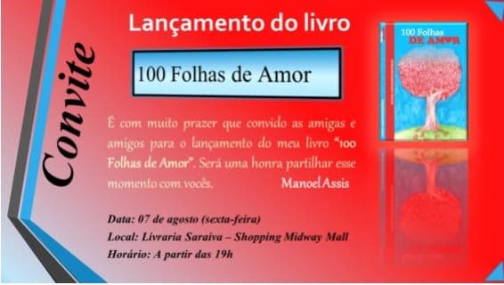 Lançamento do livro "100 Folhas de Amor" acontece no dia 7 de agosto, em Natal