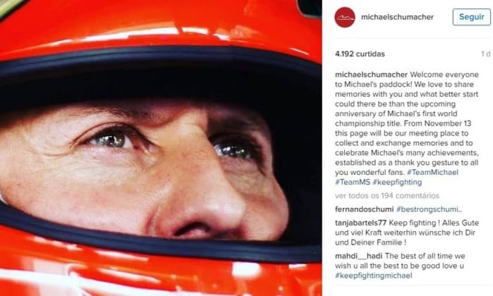 Schumacher estreia perfil nas redes sociais três anos após acidente