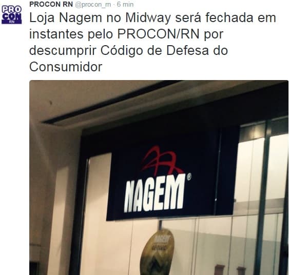 Loja Nagem no Midway será fechada na noite desta terça pelo PROCON/RN "por descumprir código de defesa do consumidor"