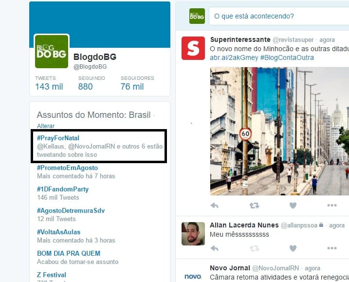 #PrayForNatal é o assunto mais comentado no Brasil, no Twitter