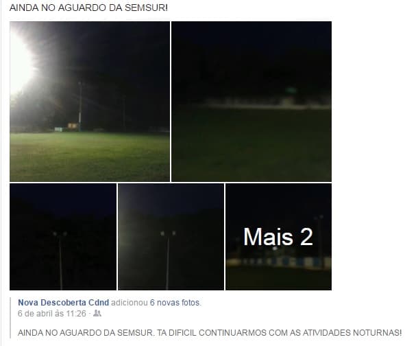 ALÔ, PREFEITURA - (FOTOS): Centro Desportivo de Nova Descoberta segue com refletores queimados, e esporte amador continua no prejuízo