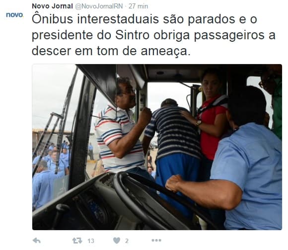 INACEITÁVEL: Ônibus interestaduais são parados e presidente do Sintro obriga passageiros a descer em tom de ameaça, destaca jornal