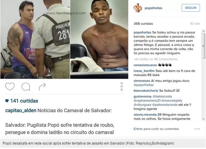 Popó é roubado no Carnaval da Bahia, mas persegue ladrão e recupera joia