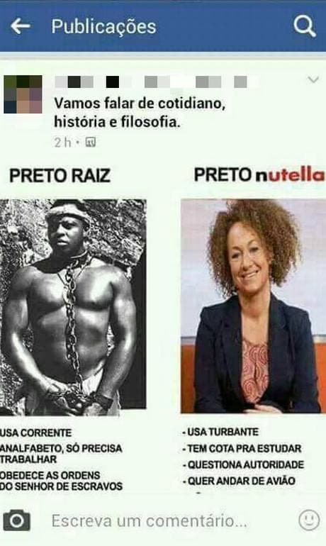Organização denuncia post racista que define ‘preto raiz' e ‘preto nutella'