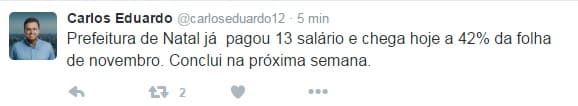Carlos Eduardo diz que pagamento de novembro dos servidores chega nesta sexta a 42%, e conclusão será na próxima semana