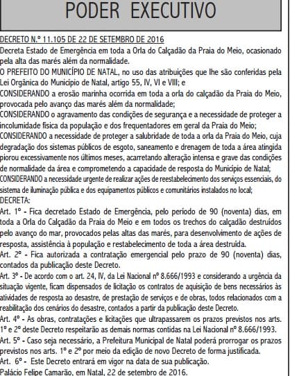 Orla do calçadão da Praia do Meio tem emergência decretada por risco à população