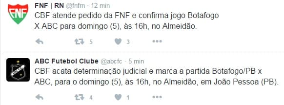 CBF acata determinação judicial e marca a partida Botafogo-PB x ABC, em João Pessoa, para 16h