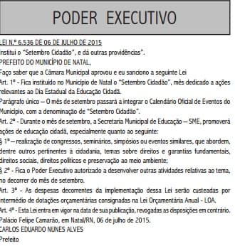 Prefeitura do Natal sanciona lei que cria o “Setembro Cidadão”