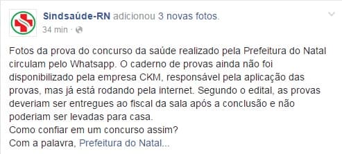 FOTOS: Sindsaúde RN denuncia supostas provas do concurso da Saúde de Natal, em imagens que circulam nas redes sociais