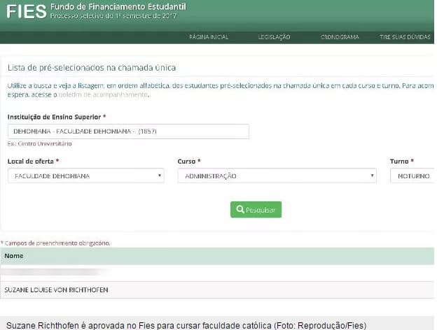 Suzane Richthofen é selecionada no Fies para cursar faculdade católica