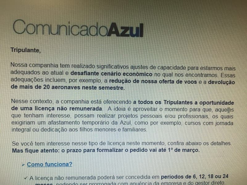 CRISE TAMBÉM NO SETOR AÉREO: Azul corta voos, devolve 20 aviões e dá licença para evitar demissões