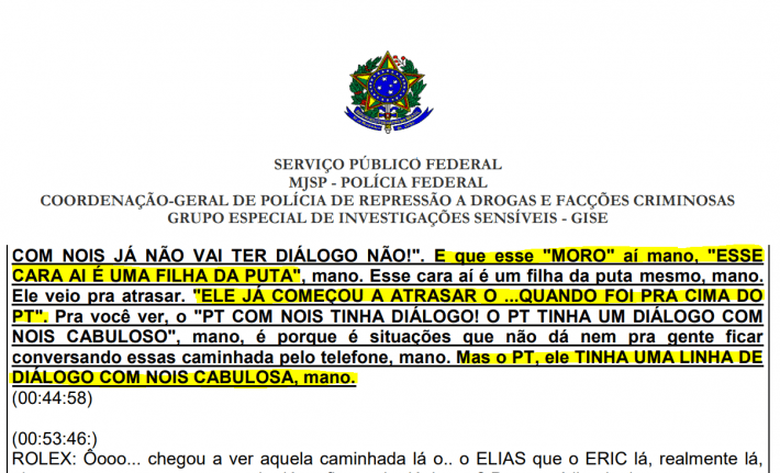 ‘O PT tinha diálogo com nóis cabuloso’, diz líder do PCC grampeado, ao atacar Moro