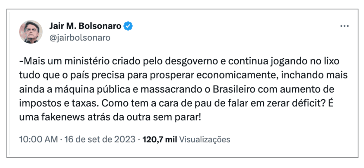 Bolsonaro chama Lula de “cachaceiro” e critica número de ministérios
