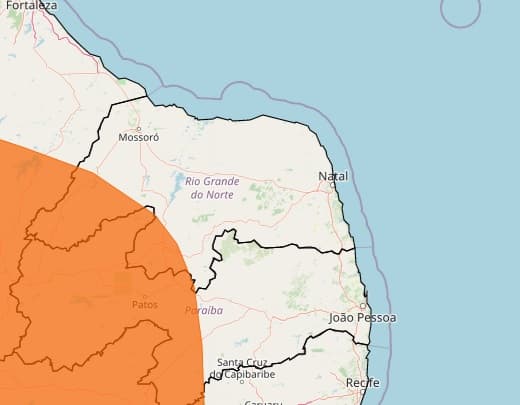 Inmet alerta para chuvas de até 100mm em 55 cidades do RN; veja lista