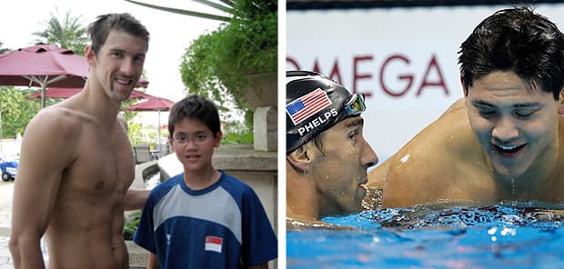 FOTO: Nadador que tirou ouro de Phelps posou para foto com ídolo em 2008, aos 13 anos