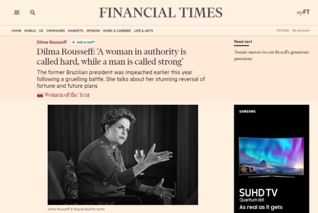 Dilma é escolhida como uma das mulheres do ano pelo jornal britânico ‘Financial Times'