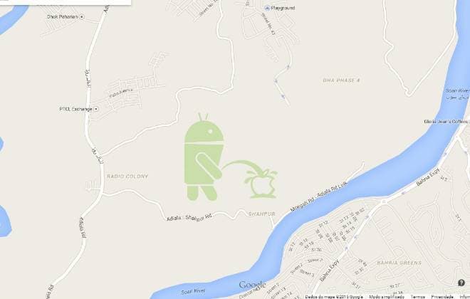 FOTO: Google Maps mostra Android urinando no logo da Apple