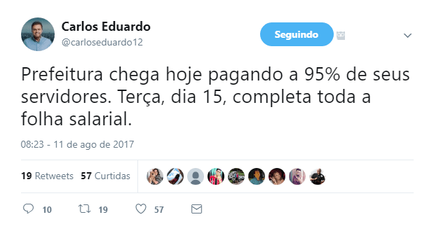 Carlos Eduardo descumpre promessa, não paga salários em dia e revolta servidores