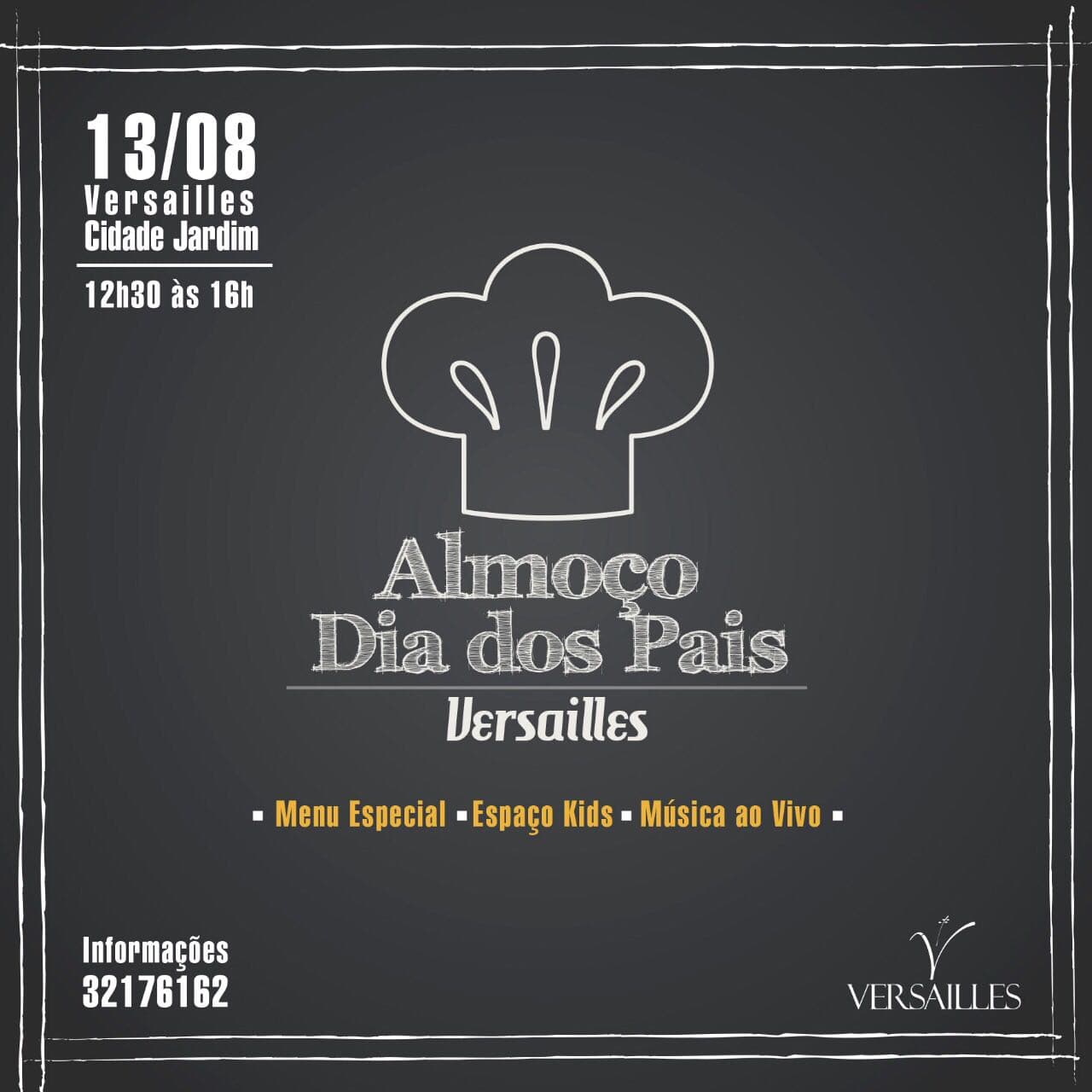 Domingo, dia 13 de agosto, acontece o tradicional almoço festivo no Versailles Cidade Jardim