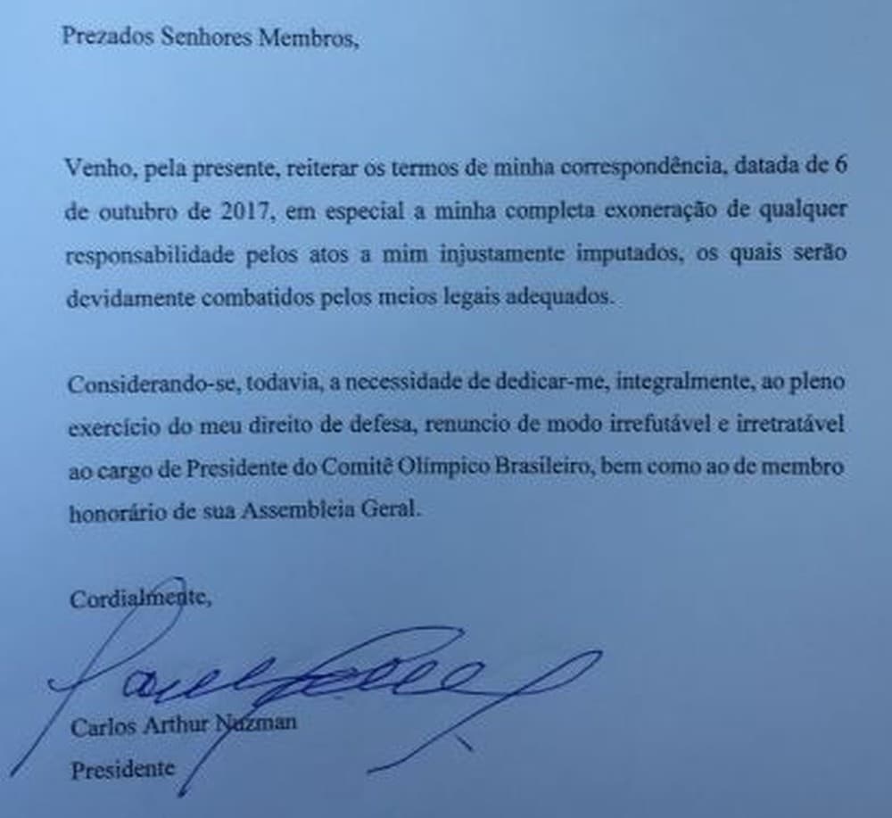 Nuzman renuncia à presidência do COB